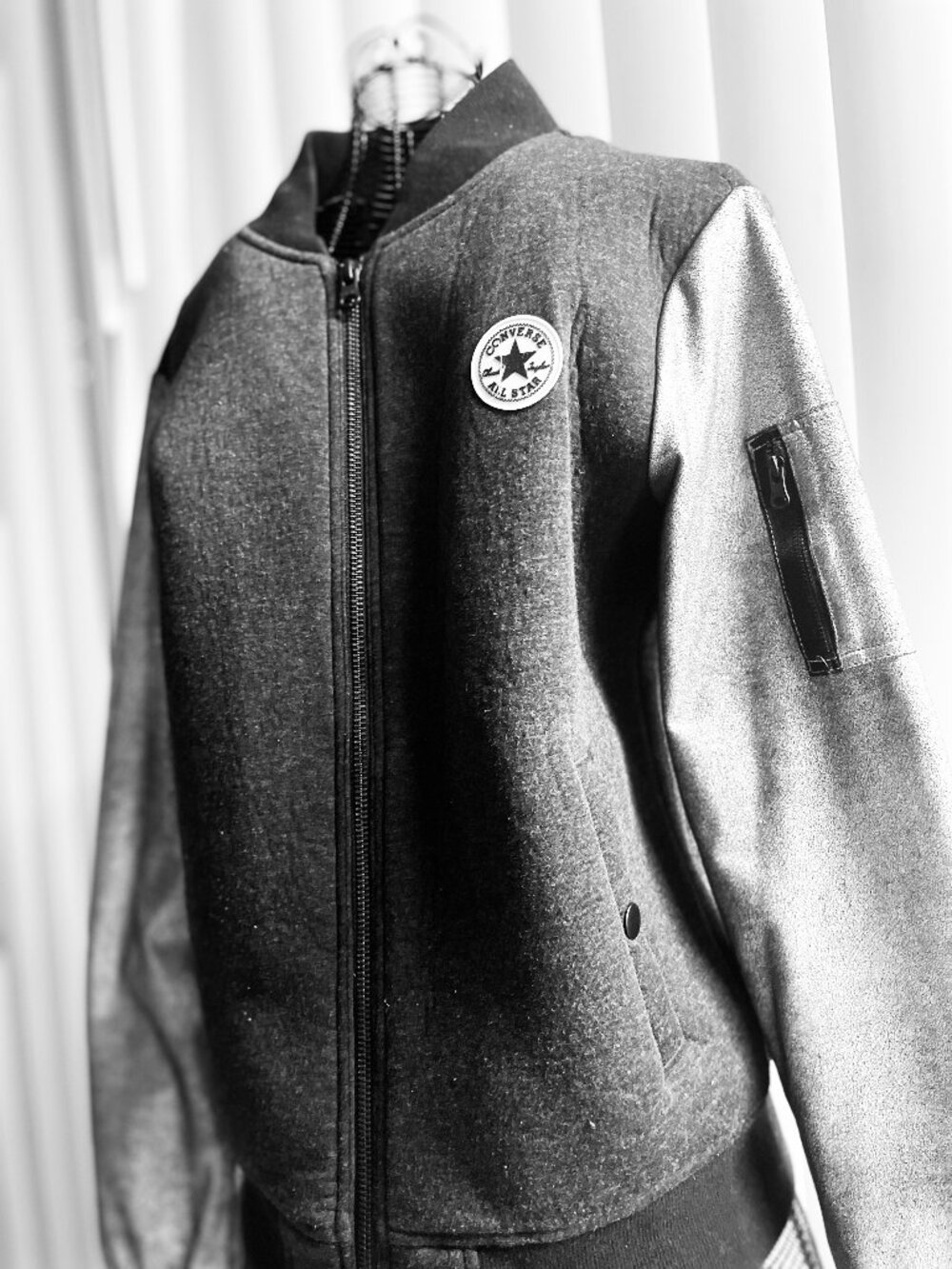 Converse All Star Bomber Jacket Grey Metallic Sleeve Zip Up